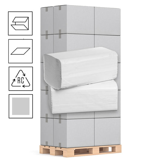 1 Palette Falthandtücher 1-lagig, Recycling grau, 25cm x 33cm C-Falz, 3600 Blatt, Pal.= 32 VE