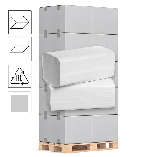 1 Palette Falthandtücher 1-lagig, Recycling grau, 25cm x 23cm V/ZZ-Falz, 4000 Blatt, Pal.= 32 VE