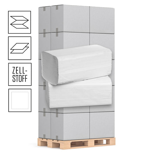 1 Palette Falthandtücher 2-lagig, Zellstoff hochweiß, 21cm x 24cm Z/N-Falz, 3750 Blatt, Pal.= 36 VE