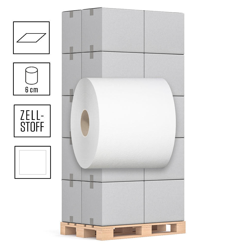 1 Palette Handtuchrollen, 1-lagig, Zellstoff hochweiß, Innenabrollung, mit 300m pro Rolle, Pal.= 40 VE