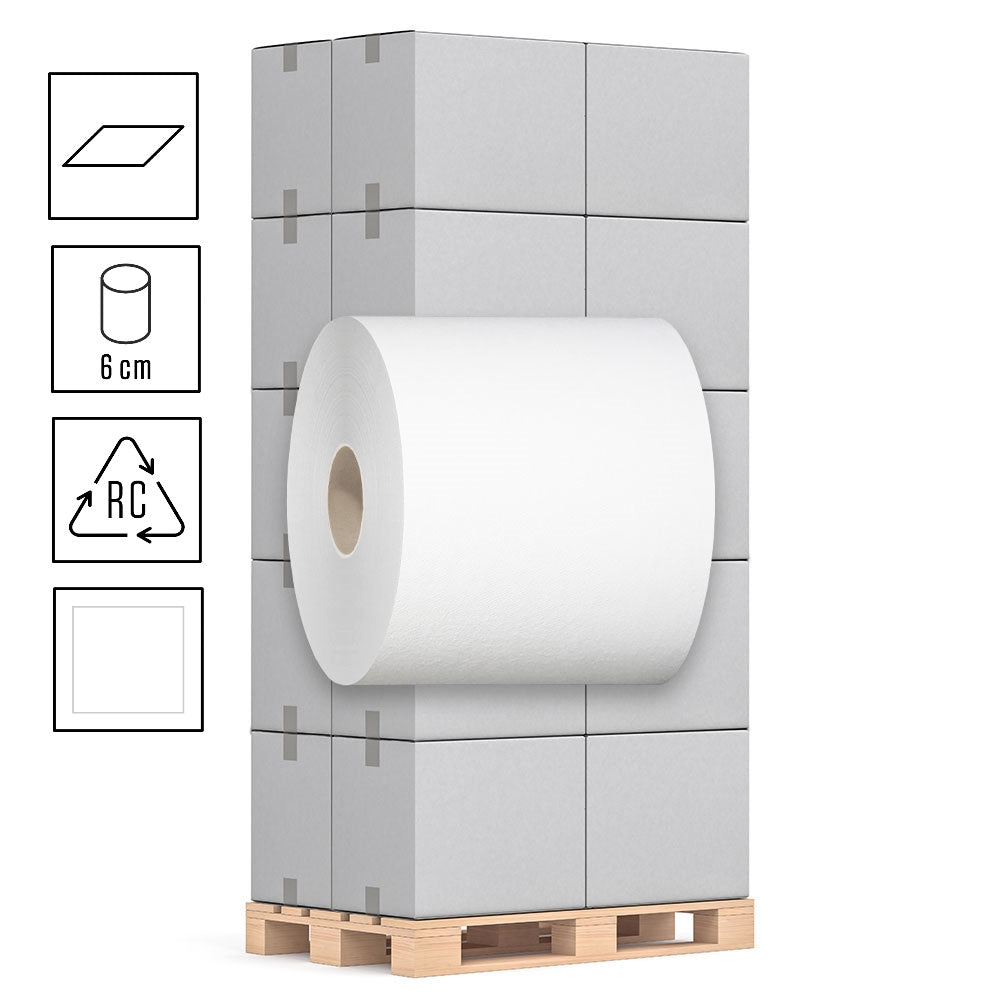 1 Palette Handtuchrollen, 1-lagig, Recycling weiß, Innenabrollung, mit 300m pro Rolle, Pal.= 40 VE