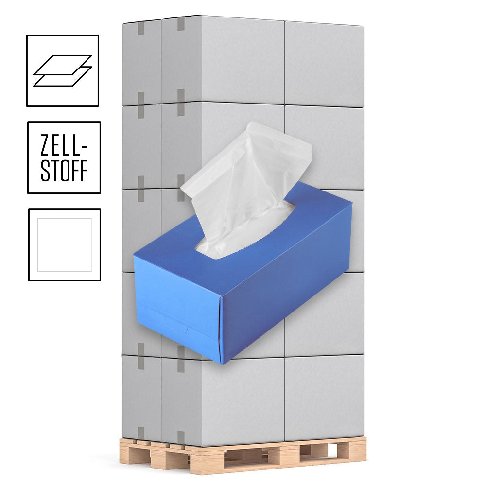 1 Palette Kosmetiktücher 2-lagig, Zellstoff hochweiß, 100 Blatt pro Box, VE mit 40 Boxen, Pal.= 36 VE