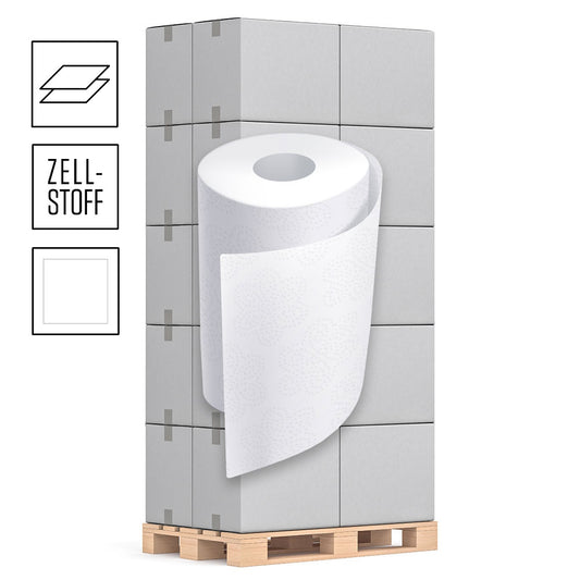 1 Palette Küchenrollen 2-lagig, Zellstoff hochweiß, 50 Blatt pro Rolle, VE mit 32 Rollen, Pal.= 24 VE