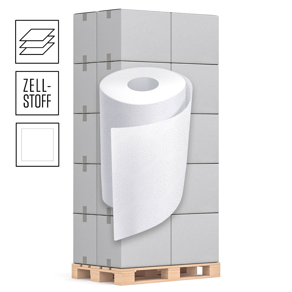 1 Palette Küchenrollen 3-lagig, Zellstoff hochweiß, 51 Blatt pro Rolle, VE mit 32 Rollen, Pal.= 24 VE