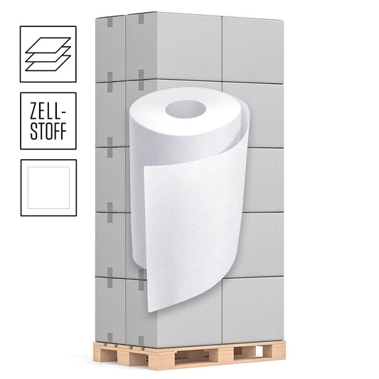 1 Palette Küchenrollen 3-lagig, Zellstoff hochweiß, 51 Blatt pro Rolle, VE mit 32 Rollen, Pal.= 24 VE