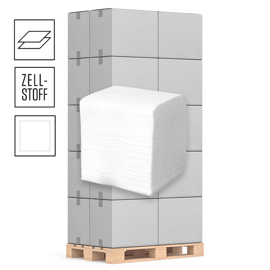 1 Palette Toilettenpapier 2-lagig Einzelblatt, Recycling weiß, 225 Blatt pro Packung, Pal.= 36 VE