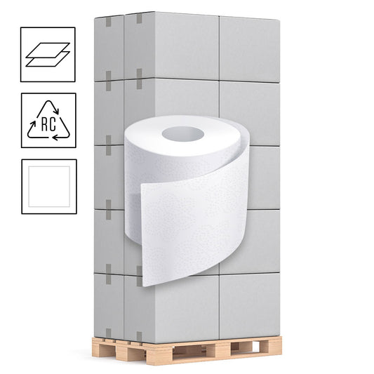 1 Palette Toilettenpapier 2-lagig, Recycling weiß, 250 Blatt pro Rolle, Pal.= 33 VE