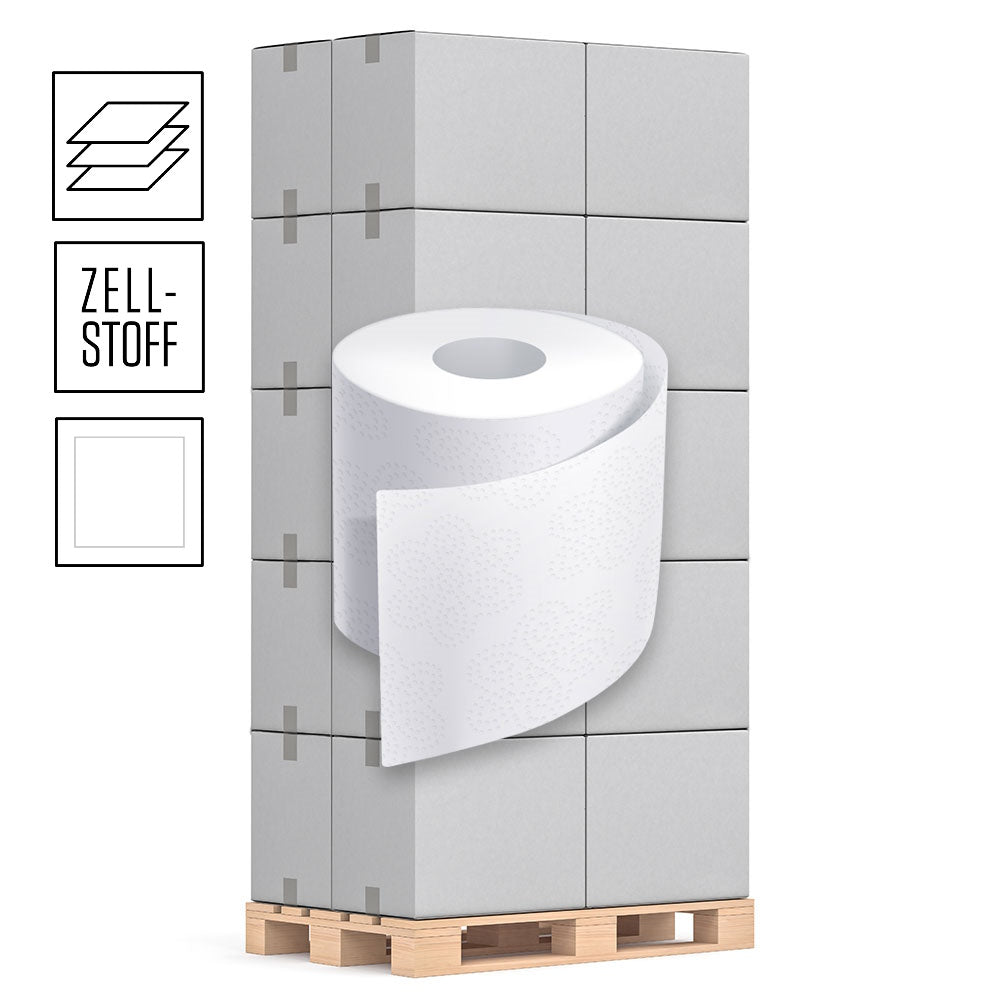 1 Palette Toilettenpapier 3-lagig, Zellstoff hochweiß, 150 Blatt pro Rolle, Pal.= 33 VE
