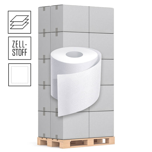 1 Palette Toilettenpapier 3-lagig, Zellstoff hochweiß, 150 Blatt pro Rolle, Pal.= 33 VE